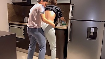 Aroused Wife Has Sex In The Kitchen While Waiting For Stepmom